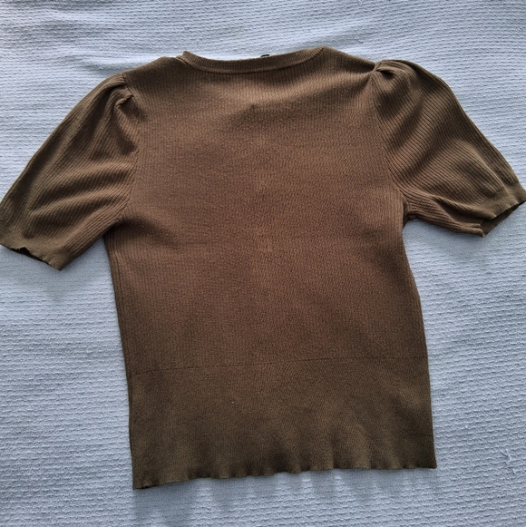 Marled Olive Green Ribbed Puff Short Sleeve Cardigan - Picture 7 of 8